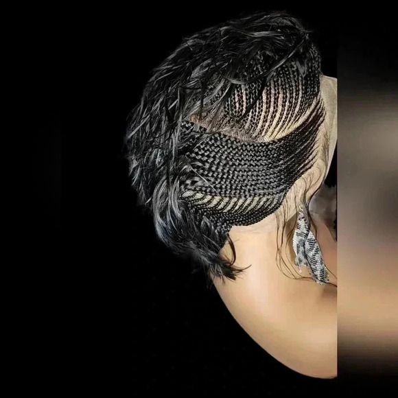 Luxurious Handmade Full Lace  braided Wig: Elegance in  Mohawk,  black  gorgeou - Picture 12 of 17